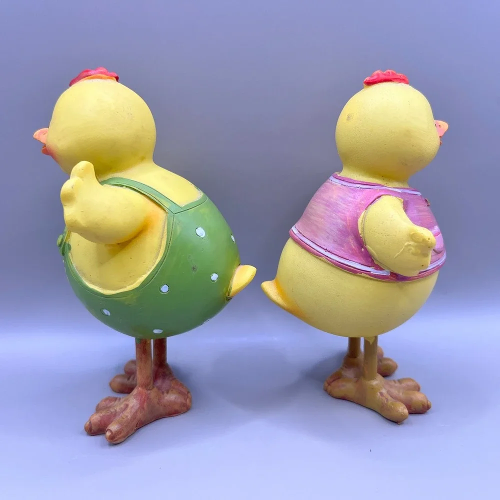 Easter‎ Chick Figurines Set of 2 Yellow Spring Resin Decor 5.5